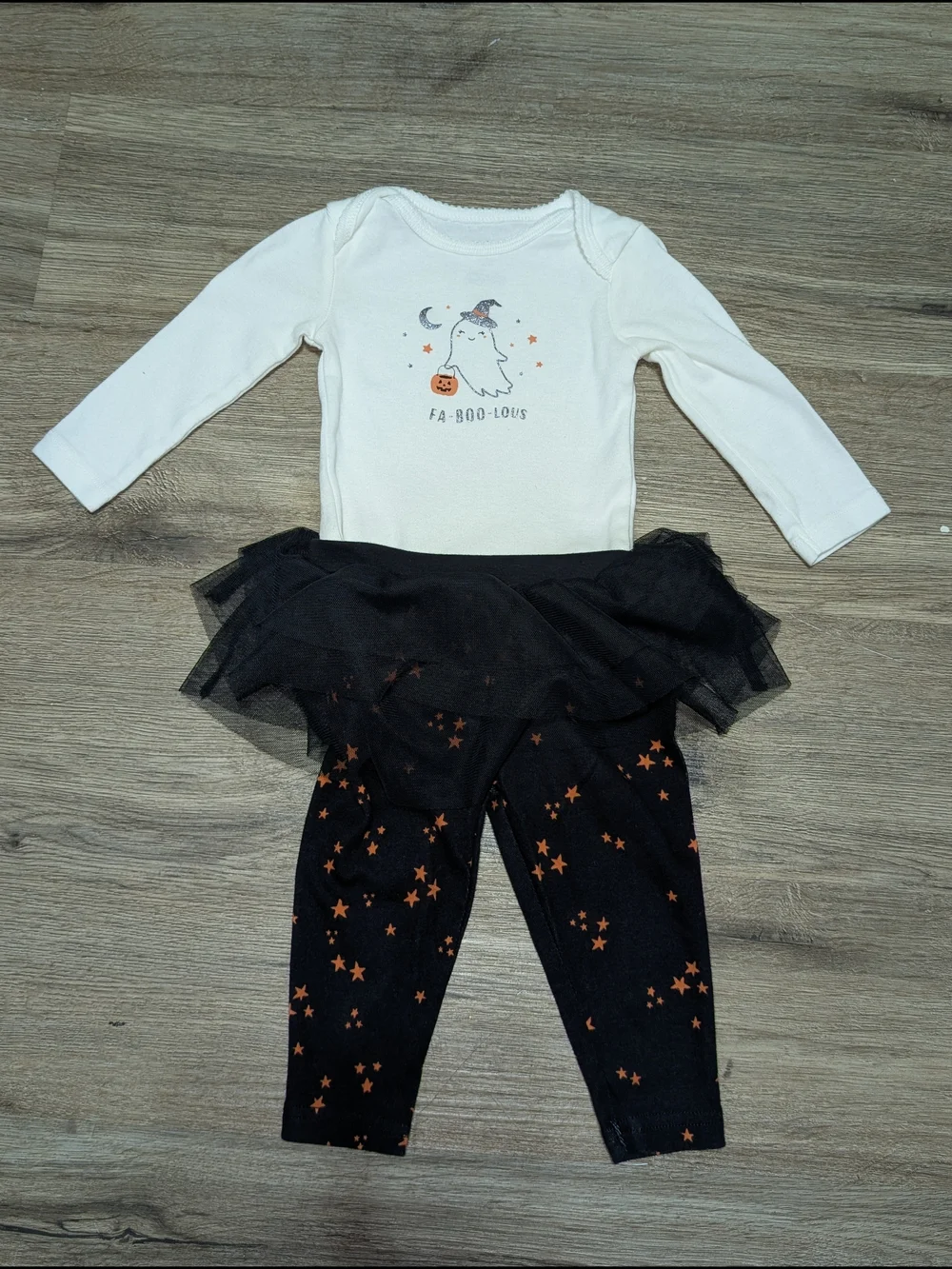 Carter's Baby Girls 6Mo. White Ghost Long Sleeve Onesie Black Star Tutu Leggings